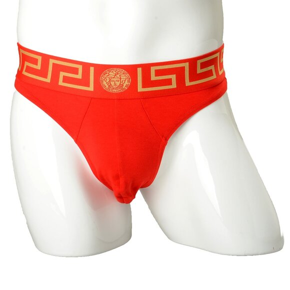 Versace Men's Red & Gold Border Stretch Thong Underwear Versace Sz 6 US L IT 52 - Picture 1 of 9